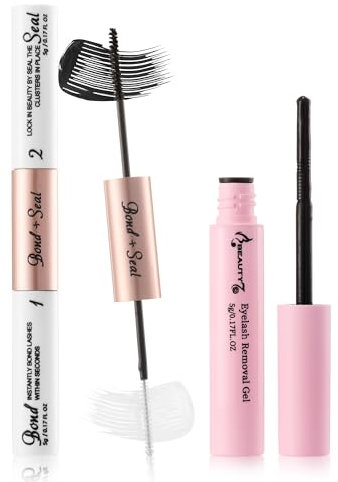 Beauty7 Cluster Adhesivo Pestañas, Lash Bond and Seal + Removedor para DIY Cluster Lash Pegamento para Pestañas Cluster Individuales Impermeable Mascara Wand 48-72h Largo Durabilidad 5ml