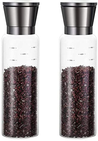 Sal Molino de Especias Juego De 2 Molinillos De Sal Y Pimienta, Par De Saleros Con Vidrio Ajustable Para Molinillos De Especias Especias de Pimienta Negra (Color : Blue,Silver, Size : 500ml)