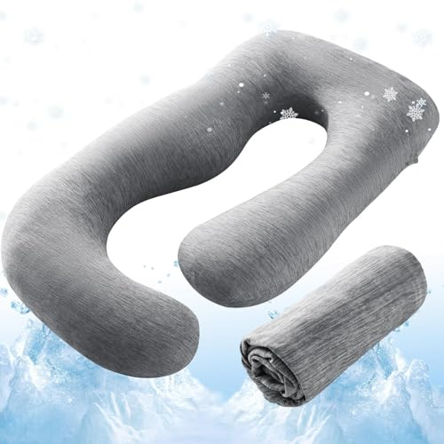 Sasttie Cooling Pregnancy Pillow Cover, 57-inch U Shaped Pregnancy Pillow Case, Fits 55 to 57 Inch Maternity Pillow, Grey (No Pillow Insert)