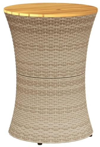 vidaXL Garten-Beistelltisch Trommelform Beige Poly Rattan Massivholz