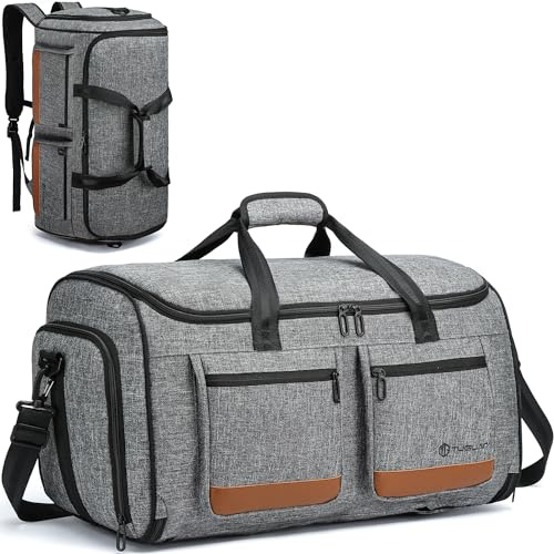 TUGUAN Borsa Porta Abiti da Viaggio Uomo 58L con Scomparto per Scarpe e Funzione Zaino 3 in 1 Borsone da viaggio Convertibile per Viaggi D'affari, Matrimoni, Grigio