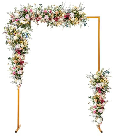 HuKaiL Metall Rankgitter Hochzeitsbogen Quadratisch, Gelb Rosenbogen Metallbogen Hochzeit mit Belastbarkeit bis 5KG, Rankbogen Garten für Geburtstagsfeier Zeremonie Jubiläum Feier Hochzeit, 2 * 1.5M