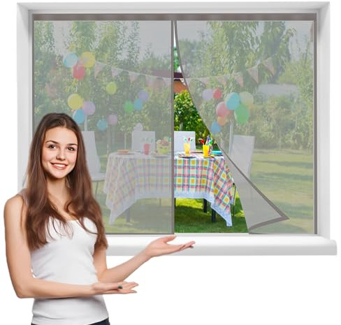 Cortina Mosquitera Para Ventanas, 120x120cmMosquitera Imantada VentanasTejido Súper Fino Para Dejar Pasar El Aire, Cierre Magnético Automático Que Evita el Paso de Insectos，Gris