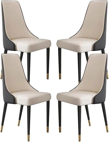 Moderne Esszimmerstühle aus Mikrofaser-Leder, 4er-Set, mit Holzbeinen, ergonomische Seitenstühle für Küche und Wohnzimmer (Schwarz und Weiß)