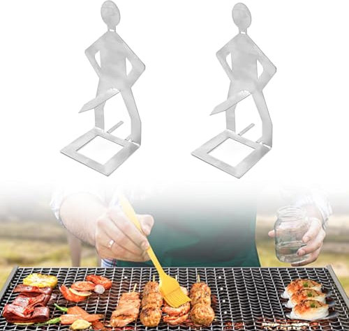 MYLERCT Griglia per Grigliare Hot-Dog 2 Pezzi 205 x 75 mm Acciaio Inossidabile Supporto per Salsicce Uomini in Piedi Simulazione di Grigliate Supporto Accessori per Barbecue, Regali da Uomo