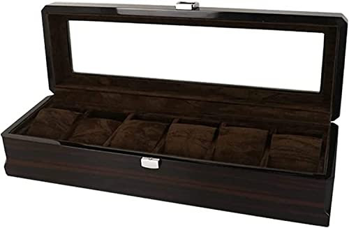 ZCCZJS Holz-Uhrenbox, 6 Fächer, Uhrengehäuse mit Kissen, Klassische Glasplatte, Holz-Uhrenvitrine, Uhren-Organizer (Farbe: einfarbig)