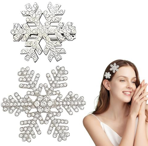QOWIJEX 2 Stück Schneeflocken Haarspangen Glänzende Strass Legierung Schneeflocken Haarspangen, Schneeflocken Kristall Haarnadeln Kopfbedeckung für Frauen Mädchen Hochzeit Weihnachten