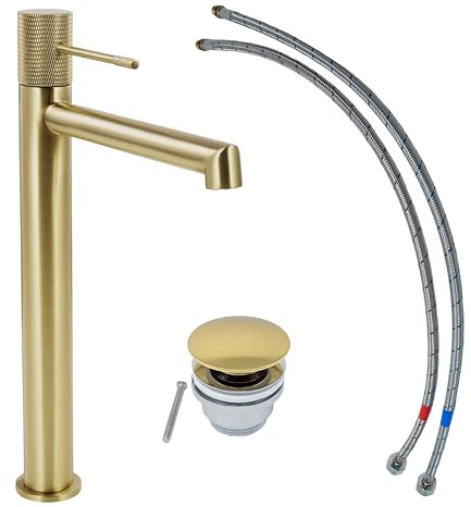 SCHÖNER WOHNEN-Kollektion Waschtischarmatur KADIA L, Mattgold | Wasserhahn für Aufsatzwaschbecken in hoher Ausführung für moderne Badezimmer.