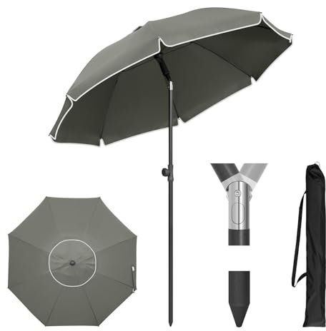 WOLTU Sombrilla Playa φ175cm, Parasol Grande Ajustable en Altura y Ángulo, Sombrilla Protección UPF 50+ con Bolsa de Transporte, Parasol Redondo de Poliéster para Playa Jardin Piscina, Gris Oscuro