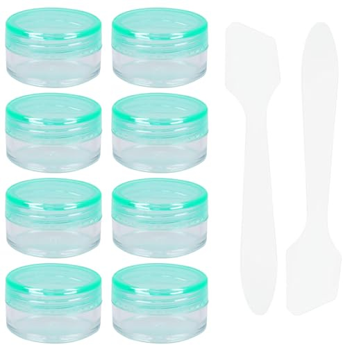 8 Stück Kleine Döschen 5ml mit Deckel Plastik Cremedosen zum Befüllen Leer Kosmetik Tiegel mit 2 Minispateln Creme Dosen Reise Töpfchen Döschen Set für Lippenbalsam, Lotion, Creme, (Grün)