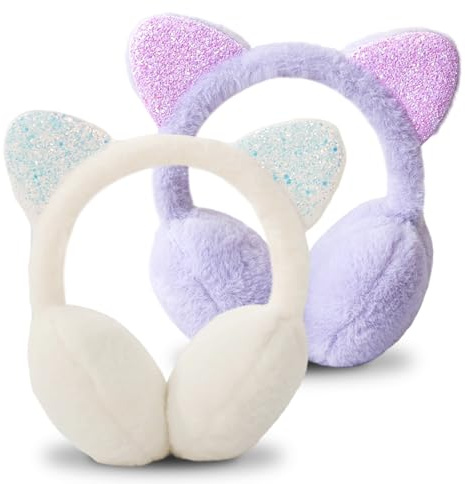 ESYFOR Ohrenwärmer Mädchen Kinder, 2 Stück Ohrenschützer Kinder Plüsch Einstellbar Kältebeständig Earmuffs Kälteschutz Winddicht Ohrwärmer Accessoire Outdoor-Aktivitäten