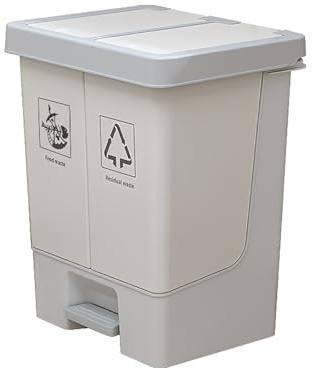 Basurero doble con compartimentos de 20 L y tapa extraíble. Contenedor de reciclaje para cocina, tapa de cierre suave y pedal (blanco) Gray