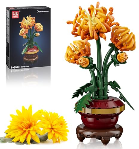 Mould King 24118 Klemmbausteine Pflanzen Blumen Chrysantheme Blumen Bausteine für Mädchen mit Vase Künstliche Blumenstrauß Bauspielzeug Kreatives Geschenk für Erwachsene(417 Teile)