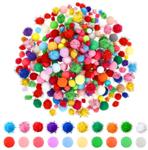 Ouligay 360 Stück Pompons zum Basteln, 1/1.5/2cm Bunt Mini Pompons Mini Pom Poms für Handwerk Herstellung, Filzkugeln Bunt Pompoms Bälle für Ostern, Weihnachten DIY Kreativen Handwerk Dekorationen
