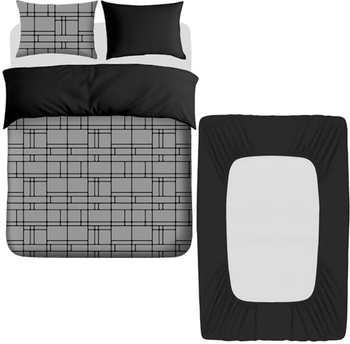 Pamposh 4 Pcs King Size Duvet Cover Sets with Matching Black King Size Fitted Sheets 40 cm Extra Deep Pocket - Premium Microfibre Reversible Quilt Cover Bedding Set For All Seasons