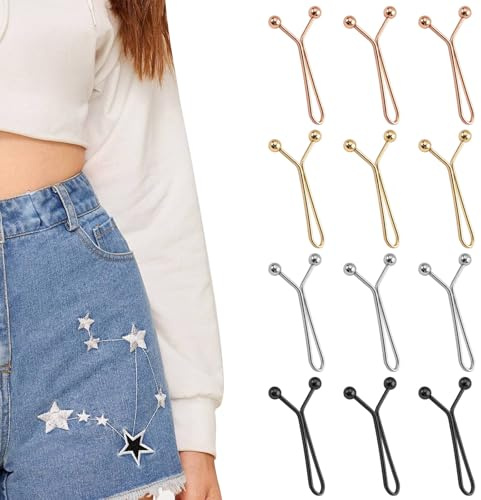 12Pcs Waist Tightener for Pants Women, Reusable Pants Clips to Tighten Waist, Adjustable Waistband Tightener, No-Sew Button Replacement for Jeans 4 Colors