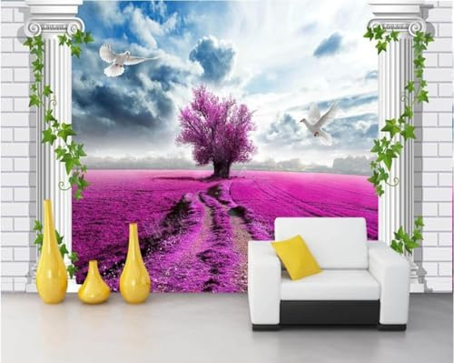ZXCHEE Papier Peint Panoramique Colonne Romaine Violet Papier Peint 3D Tapisserie Mural Salon Chambre Décoration Murale -ZX28628-400x280cm