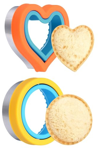 sourcing map 2 Pcs Sandwich Cutter and Sealer, Cute Cookie Cutters, Sandwich Maker Bread Decruster Lunch Accessories Heart Round Shape for Lunchbox DIY Cookie Lunch Bento, Blue/Orange/Yellow