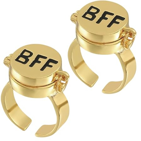 Ruvan 2 Stück Beste Freunde Für Immer Ringe, Einstellbar Offene Kappe Ring,Süßes BFF Ring,Freundschaftsring, Symbol of Friendship