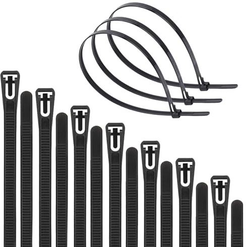 Reicyfang 150 Pack Cable Ties Assorted Sizes 8mm x 150/200/300mm Black Cable Ties, Premium Nylon Zip Ties, Multi-Purpose Plastic Tie Wraps, Self Locking Long Plastic Tie Wraps for Home Office Garden