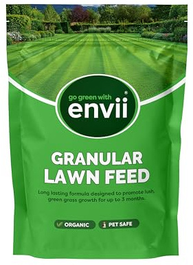 Envii Granular Lawn Feed Fertiliser, Organic Slow Release Lawn Feed for Greener, Healthier Grass, Pet & Wildlife Safe, Non Scorch Formula, Feeds for Up to 3 Months 3kg
