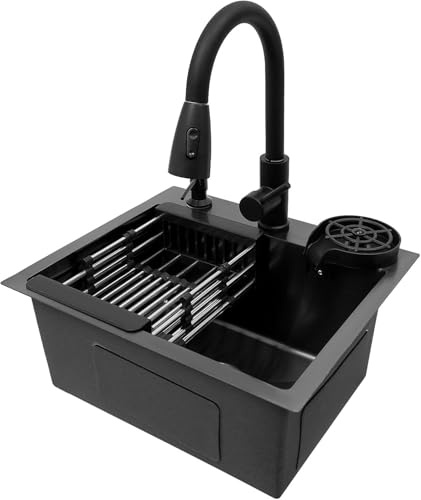 Évier de Cuisine Acier Inoxydable évier Multifonction 1 Bac Encastrable Evier Avec Panier de Vidange et Distributeur de Savon de Cuisine,Pour Cuisines, Restaurants, Cafés, Bars (40*45cm Avec robinet)