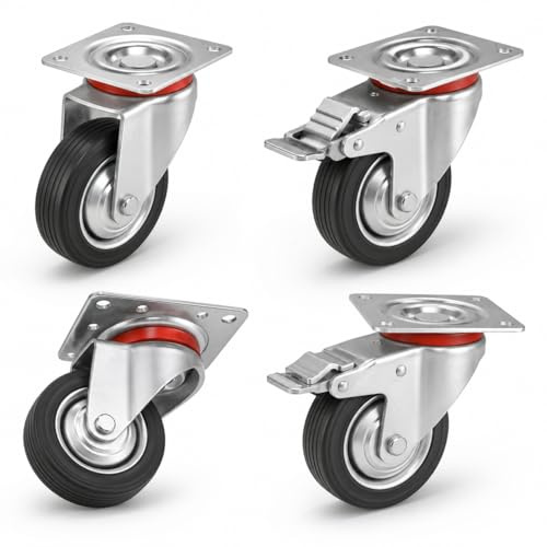 4x Schwerlastrollen mit Bremse - Lenkrolle 100 mm Transportrollen - Rollen mit Bremsen - Möbelrollen (4x Lenkrollen ∅10 cm)