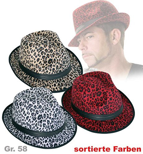 Hut Trilby Leo-Design, sortierte Farben, Gr. 58 cm, Samtoptik, Mottoparty, Partyhut, Karneval, Trilby Hut, Fashion Hut, Discohut (58, weiß)
