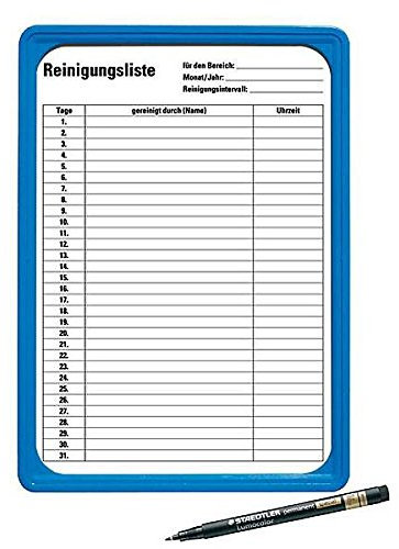 LEMAX® Reinigungsnachweis, bestehend aus 12 Reinigungslisten, Rahmen u. Faserschreiber