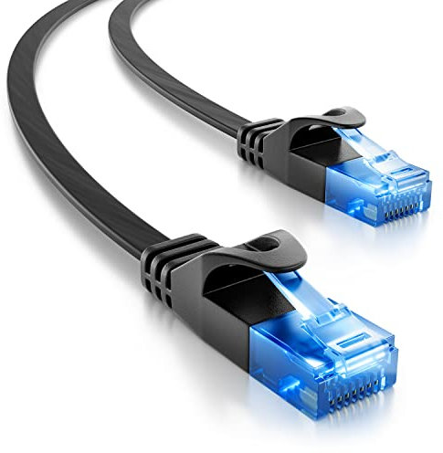 deleyCON 15m CAT6 Câble Réseau Plat 1000 Mbit Gigabit LAN - Cat 6 RJ45 Ethernet Câble Patch Câble de Pose Plat - pour Internet Switch Router Modem Patchpanel - Noir