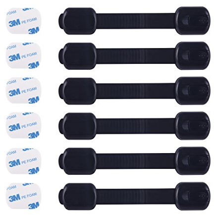 CUTESAFETY - Child Safety Cabinet Locks (6 Pack) – Adjustable Baby Proofing Strap Latches with Strong 3M Adhesive – No Drill Childproof Locks for Drawers, Cabinets, Fridge, Door, Closet, Black