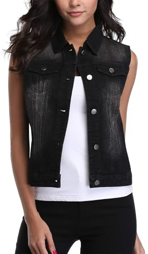 MISS MOLY Chaleco Vaquero Mujer Chaqueta De Mezclilla Sin Manga Chaleco Corto Jeans Denim con Bolsillos X-Large Negro