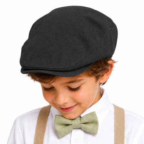 Bienzoe Pojkar Newsboy Bagare Hatt: Barn Bomull Linne Golf Utstyrsel Keps Svart 4/5