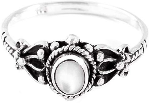 Windalf Zarter Glücks Ring ROXIA 9 mm Perlmutt Elbenring Bohemian Silberring 925 Sterlingsilber