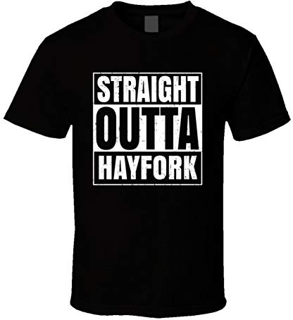 SHAMBLES TEES Straight Outta Hayfork High School Funny Graduation Parody T Shirt Black