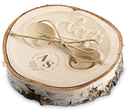 Hochzeit Ringkissen Love Birkenscheibe Gravur individuell ca. 11 cm Durchmesser - Initialen Schnitt