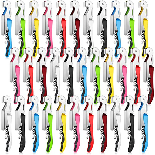 Honoson 40 Pieces Wine Opener Bulk Corkscrew Bottle Wine Key Opener Waiter Metal Heavy Beer Corkscrew Serrated Foil Cutter Key for Servers Home Restaurants Bars Waiter Bartenders (Fresh Colors)