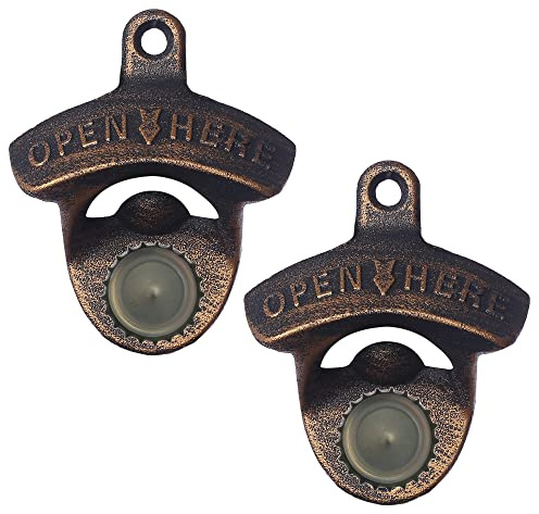 Jumiok Vintage Magnetic Wall Mount Beer Bottle Opener with Magnetic Cap Catcher Outdoor ( Aged Gold )
