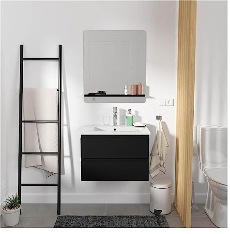 MOB-IN Ensemble Meuble Simple Vasque 60cm avec Vasque et Miroir Sorrento Noir