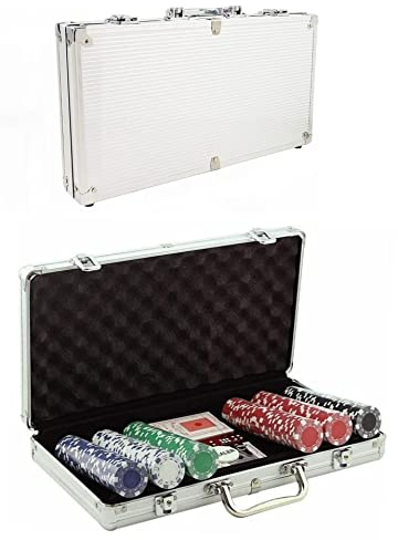 ADEPTNA Professional Casino Style 300 Piece Texas Hold'em Poker and Blackjack Game Play Set with Durable Aluminium Carry Case