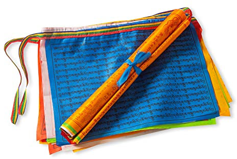 PHENO FLAGS Bandierine tibetane con 20 bandiere per fila - Bandiere tibetane buddiste adatte per esterni, decorazioni e preghiere buddiste - Gagliardetto del Nepal in poliestere lucido