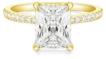 TIGRADE 4CT Engagement Ring for Women Radiant Cut Cubic Zirconia Wedding Band CZ Promise Anniversary Ring Size 3-13, Gold, Size 6.5