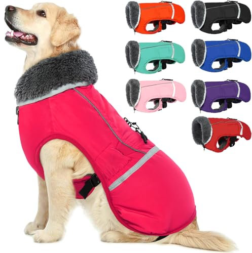 QBLEEV Hundewintermantel, warm, reflektierende Hundejacke, Rollkragen, wasserdicht, für kaltes Wetter, dickes Fleecefutter, Schneeanzug, Weihnachtshundeweste, Haustierbekleidung für alle Hundegrößen,