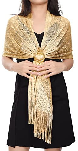 Voqeen Metálicos Espumoso Chales y Estolas para Bodas Nupciales/Fiestas Nocturnas/Vestidos Formales/Dama de Honor/Bufanda de Graduación (con Hebilla de Chal Gratis)