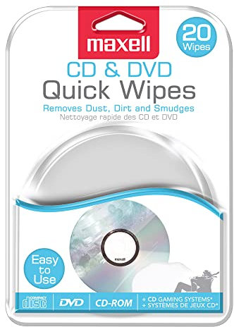 Maxell CD & DVD Quick Wipes, Remove Dirt, dust, and smudges, Great for DVDs, CDs, Playstation Discs, and Xbox Discs, 20PK (190511)