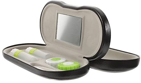 Healifty Double Glasses Case and Lens Travel Case 2-in-1 Storage Box with Lined Interior and Mirror Portable Reading Glass Accessories for Home and Travel