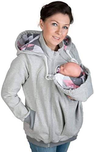 3In1 Umstandspullover Für Tragetuch Für Babytrage Kängurujacke Mit Reißverschluss Multifunktionale Mom-Känguru-Jacke Mit Kapuze Langarm Umstandsjacke Warm Tragepullover 2,M