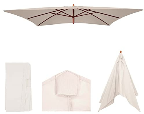 Mendler Ersatz-Bezug für Holz-Sonnenschirm Florida 2x3m - Creme | Sonnenschirmbezug Gartenschirmbezug