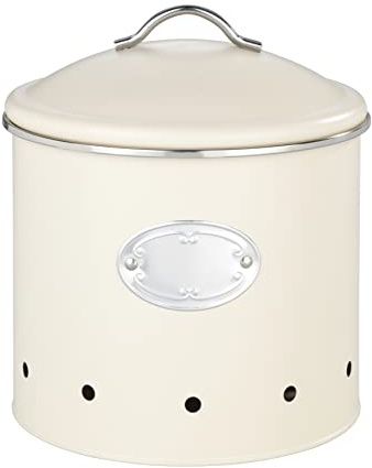 WENKO Boîte de conservation Nero 4L avec aération |Circulation optimale de l'air pour conservation oignons, pommes de terre| Style rétro,métal laqué avec étiquette inscriptible | 18,7x21 cm | Beige