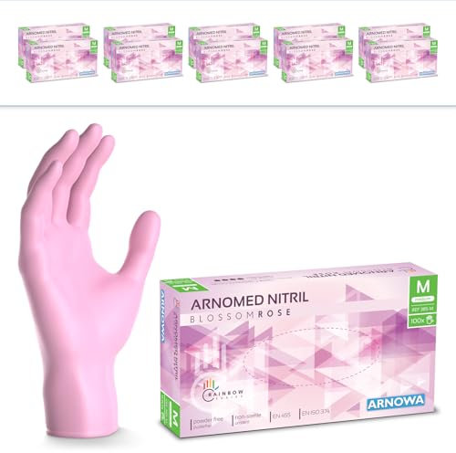 1000 Stück (10x100) ARNOMED Einweghandschuhe Rosa, Einmalhandschuhe M, Nitril Handschuhe Einweg, Nitrilhandschuhe puderfrei, Gummihandschuhe Einweg, Schutzhandschuhe, Handschuhe Nitril in XS, S, M, L